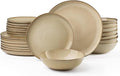 HaWare Dinnerware Sets 24-Piece Stoneware Plates and Bowls Set Dish Set for 8 Ceramic Dishware for Home Restaurant Chip and Scratch Resistant Microwave and Dishwasher Safe Reactive Sandy Khaki