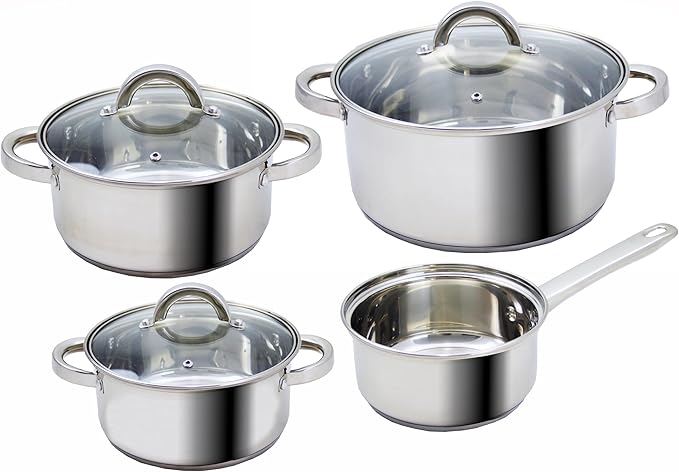 Switzerland 7 Stainless Steel AISI 430 7-Piece Cookware Set with Tempered Glass Lids with Valve - Suitable for Gas Electric Ceramic and Induction Cookers