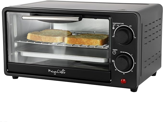 MegaChef 9.5 Quart Electric Counter Top 2 Slice Toaster Oven with Built in Timer Bake Broil Toast (Black)
