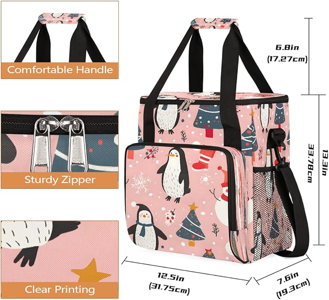 Christmas (583) Coffee Maker Carring Bag Travel Carrying Storage Tote Bag Compatible with Keurig K-Mini or K-Mini Plus Portable Single Serve Coffee Brewer Case with Pockets for K-cup Pods