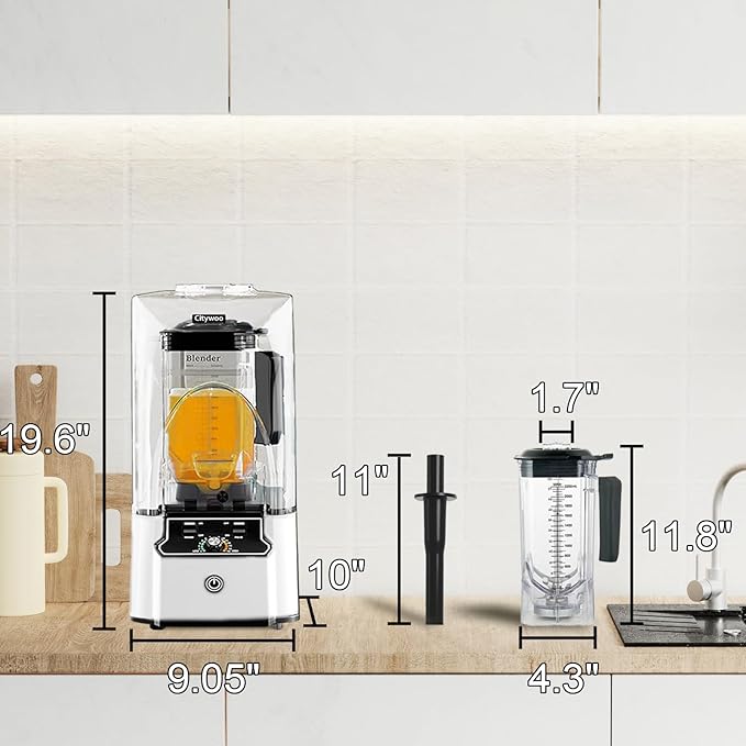Commercial Blender for Smoothies With Quiet Shield 2.5HP Motor Stainless Steel Blade 80oz Pitcher for Shakes Smoothies Ice Crushing Frozen Drinks 15 Speeds Self-Cleaning White