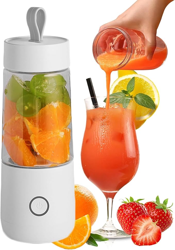 Personal Mini Juice Blender Portable Juicer Cup 350ml with 4 Blades in 304 Stainless Steel 15 Cups Output/Full Charged BPA Free and Easy to Clean for Sports Travel Fishing Fitness