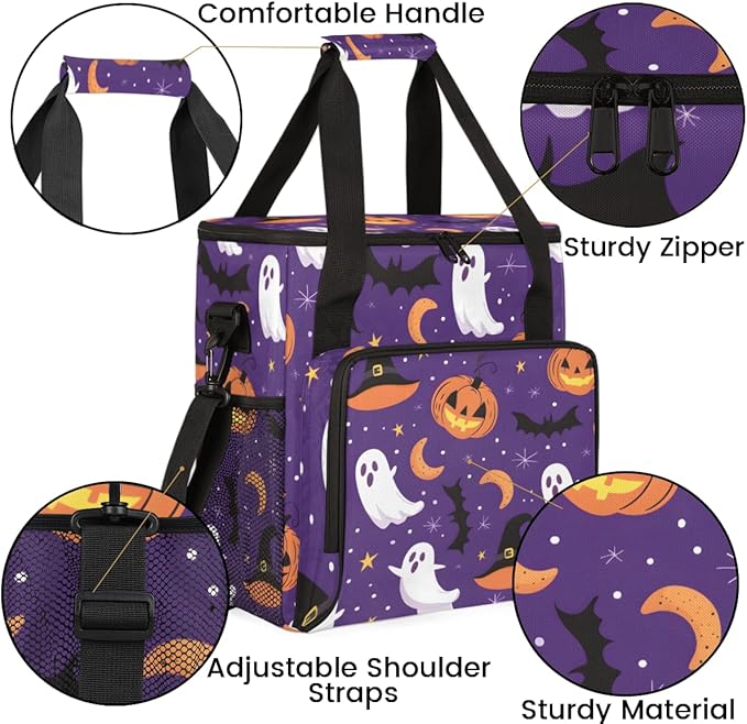 Ghosts Pumpkins Coffee Maker Carrying Bag Portable Travel Storage Tote Bag Compatible with K-Mini or K-Mini Plus Single Serve Coffee Brewer Carrying Case with Multiple Pockets &amp Shoulder Strap