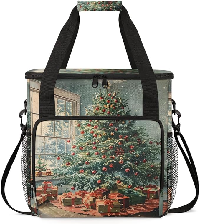 Retro Tree Coffee Maker Carrying Bag Christmas Festivals Travel Storage Bag Compatible with K-Mini or K-Mini Plus Single Serve Coffee Brewer Carrying Case with Multiple Pockets &amp Shoulder Strap