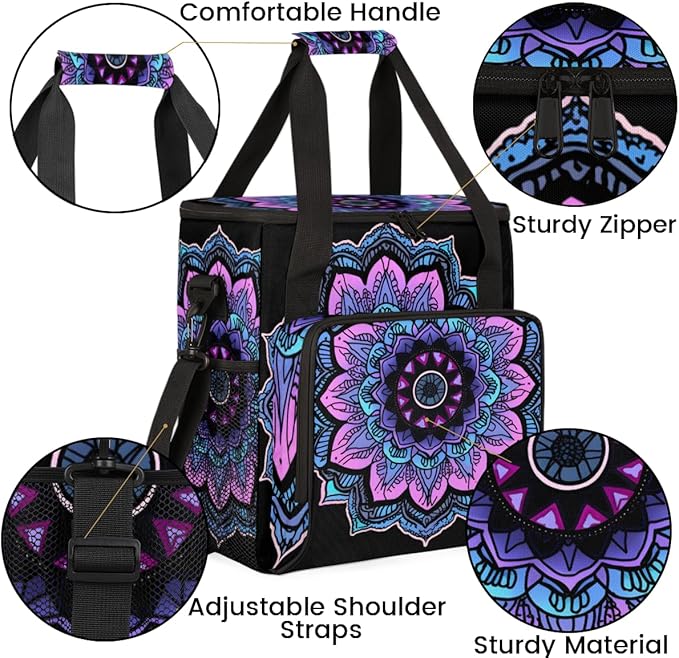 Gradient Mandala Coffee Maker Carrying Bag Mandala Circular Travel Storage Bag Compatible with K-Mini or K-Mini Plus Single Serve Coffee Brewer Carrying Case with Multiple Pockets &amp Shoulder Str