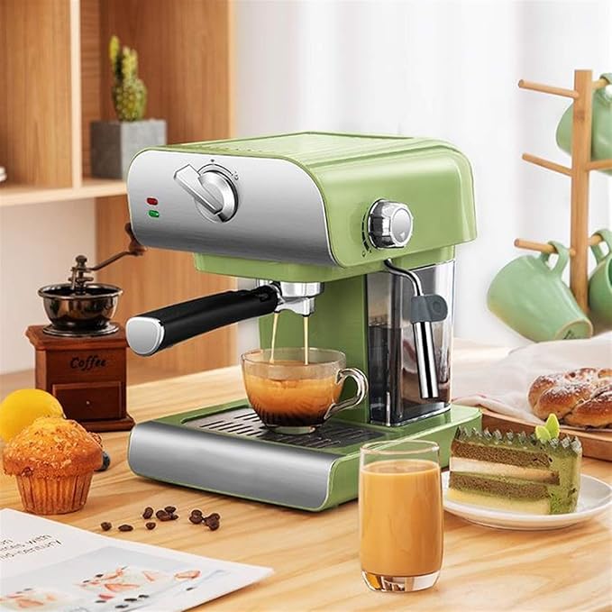 Retro Green Semi-Automatic Espresso Coffee Machine with Milk Frother - 20 Bar Pressure for Home and Office Use