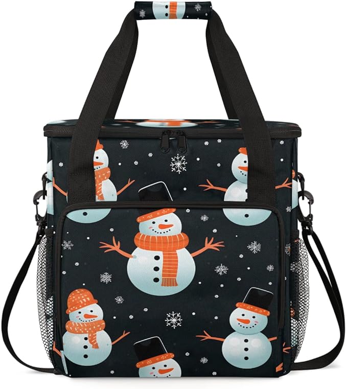 Cartoon Snowman Coffee Maker Carrying Bag Christmas Snowman Travel Storage Bag Compatible with K-Mini or K-Mini Plus Single Serve Coffee Brewer Carrying Case with Multiple Pockets &amp Shoulder Str