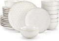 MALACASA 24 Piece Dinnerware Set Embossed Ceramic Dish Sets Service for 8 Plates and Bowls Set Durable Stoneware Tableware for Family Dinners Dishwasher &amp Microwave Safe
