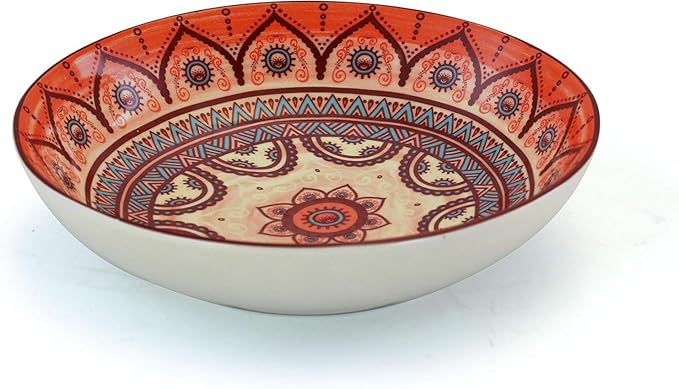 16 Piece Stoneware Dinnerware Set for 4 – Colorful Bohemian Style Plates and Bowls Microwave &amp Dishwasher Safe Rustic Glazed Finish (Rust)