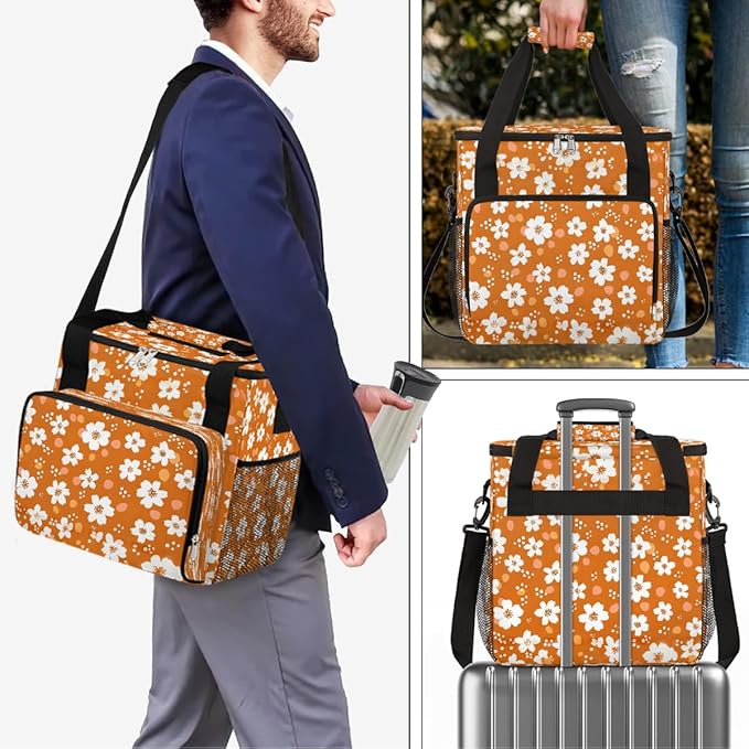 Flowers Orange Coffee Maker Carring Bag Travel Carrying Storage Tote Bag Compatible with Keurig K-Mini or K-Mini Plus Portable Single Serve Coffee Brewer Case with Pockets for K-cup Pods