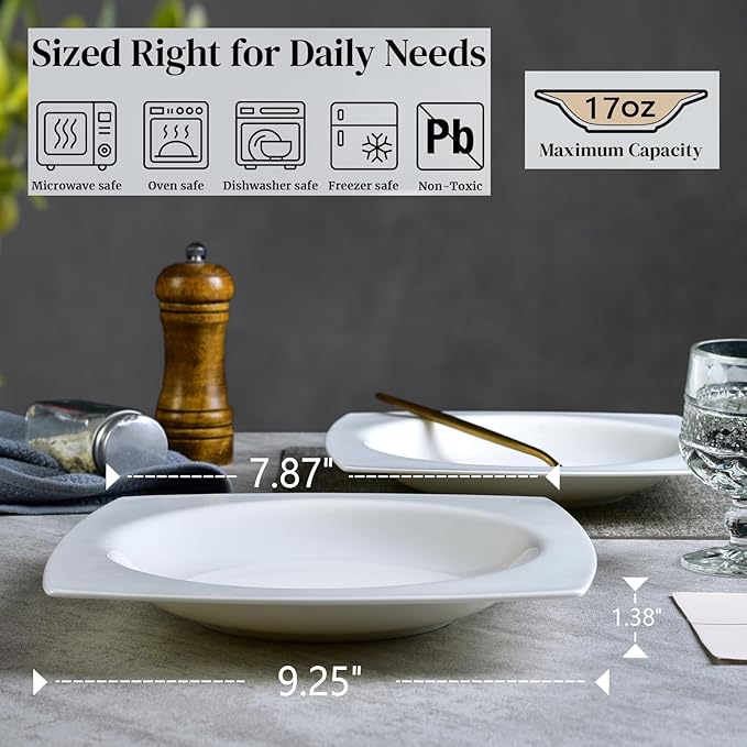 Dinnerware Set for 6 Plates and Bowls Set Includes 9.25 Inch Dinner Plates &amp Salad Plates Microwave &amp Dishwasher Safe Oven Safe White Dish Set for Kitchen Dishware for Daily Use