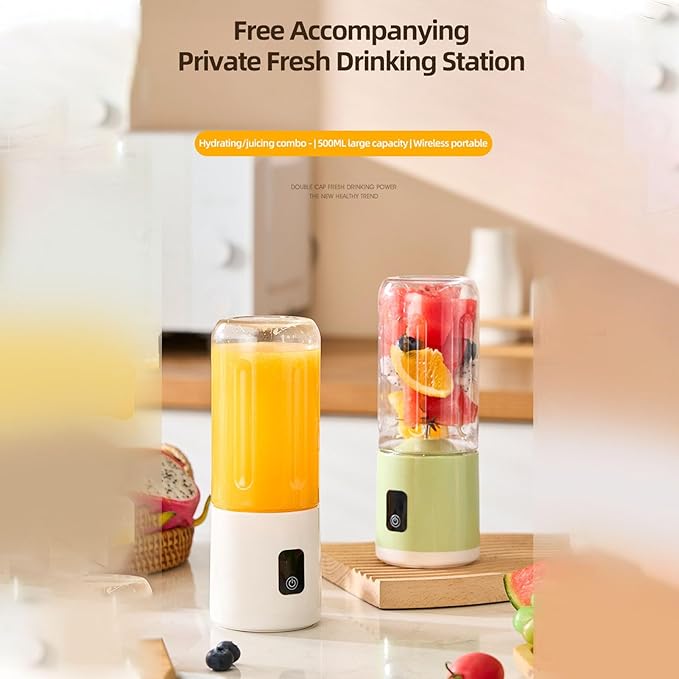 Portable Blender 500ml Cordless Personal Size Blender Cup Electric USB Juicer Mixing Fruit with 1500mAh Battery for Shakes and Smoothies (White)