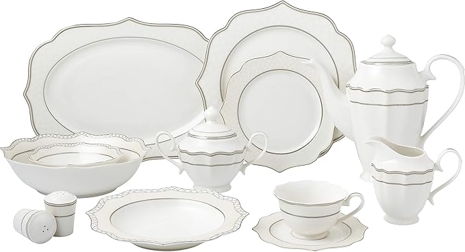 Lorren Home Trends Lace-57 Dinnerware Set for Entertaining One Size Silver