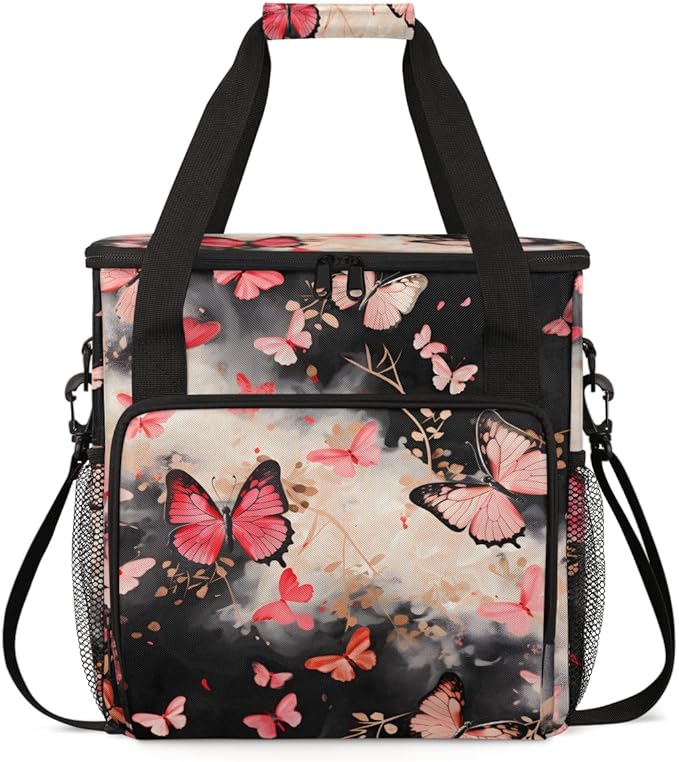 Abstract Butterfly Coffee Maker Carrying Bag Portable Travel Storage Tote Bag Compatible with K-Mini or K-Mini Plus Single Serve Coffee Brewer Carrying Case with Multiple Pockets &amp Shoulder Stra