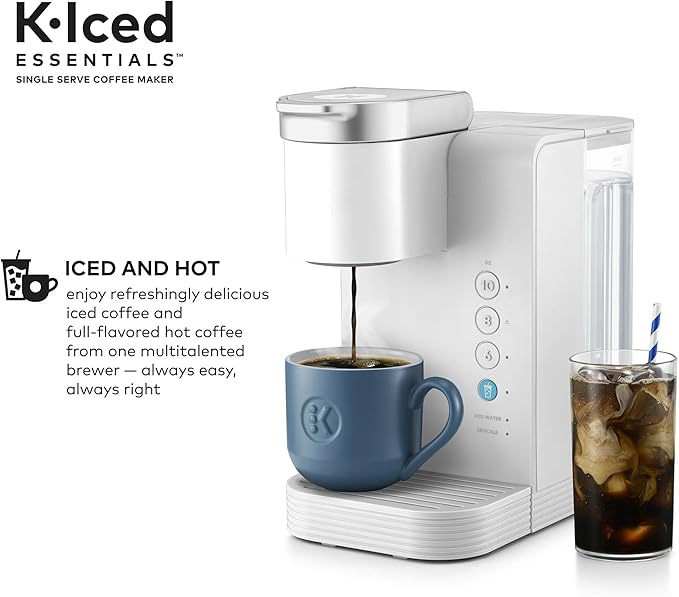 KeurigK K-Iced Essentials Coffee Maker Iced and Hot Single-Serve KCup Pod Brewer with Removable Reservoir and Auto-Off Energy Efficient Includes K Iced Tumbler Compact White