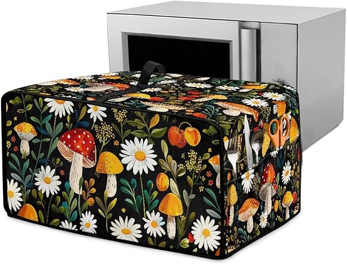 Doojoayie Small Appliance Covers 8 Slice Toaster Cover Universal Fit Kitchen Appliance Dust Protector Compatible with Toaster Oven/Bread Machine/Air Fryer Mushroom Print