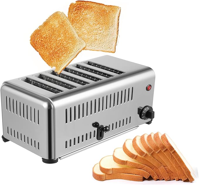 Commercial Toaster 1600W Stainless Steel Bread Baking Machine 6 Slices Bread Baker w/ 2 Modes for Restaurant 110V