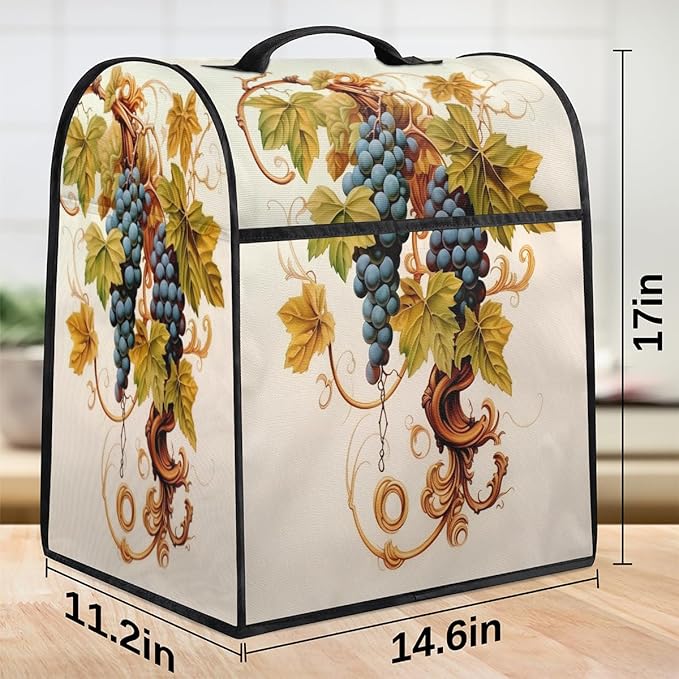 Kitchen Aid Mixer Cover Fruit Grape Leaves Stand Mixer Cover Compatible with 6-8 Quarts Stand Mixers Dust Covers with Zipper Pocket Foldable Washable Kitchen Aid Organizer Bag