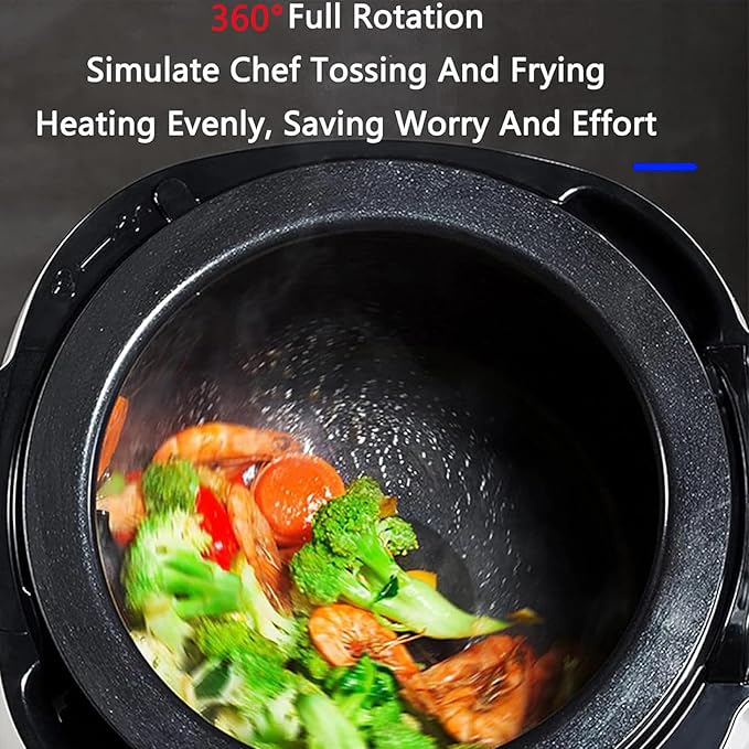 Portable Automatic Stir Fry Cooker Auto Cooking Wok Fried Rice Machine with Visual Pot Lid 360° Automatic Rotation Touch Panel Cooker Robot for Home Restaurant