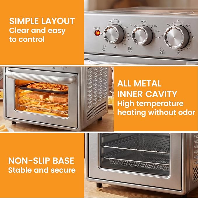 NEWBULIG 17QT Air Fryer Toaster Oven Combo 8-in-1 Multi-Function Air Fryer Large Capacity Countertop Convection Oven 450°F Fast Cooking 60 Min Precision Timer for Healthy Delicious Meals
