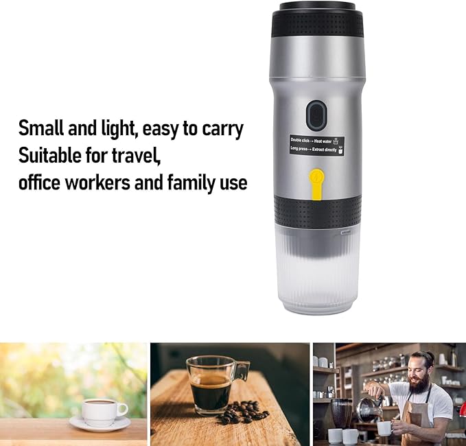 Portable Coffee Maker 304 Stainless Steel USB Travel Coffee Machine with Built in 7500mAh Battery for Camping Hiking Office Home (Silver)