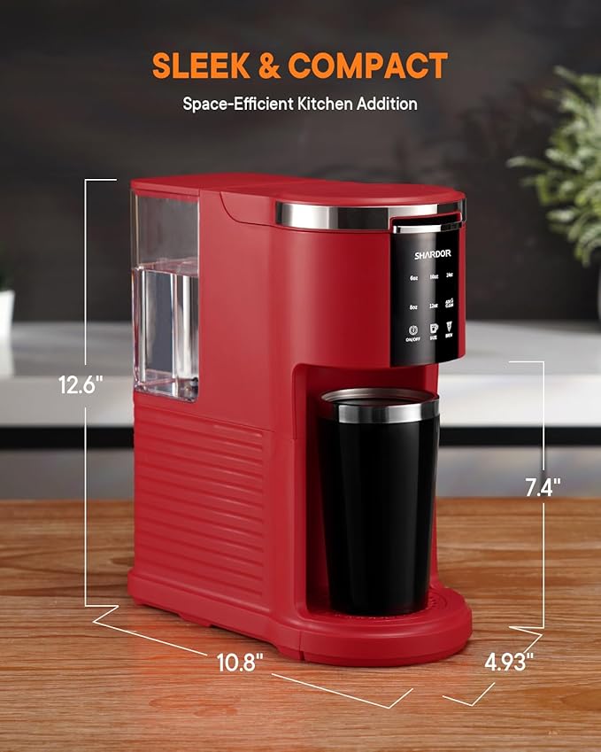 SHARDOR 3 in 1 K Cup Coffee Maker Single Serve Coffee Maker for K Cup Pods &amp Ground Coffee &amp Teas 6 to 14oz Brew Sizes 40oz Detachable Water Reservoir Compact Design Red