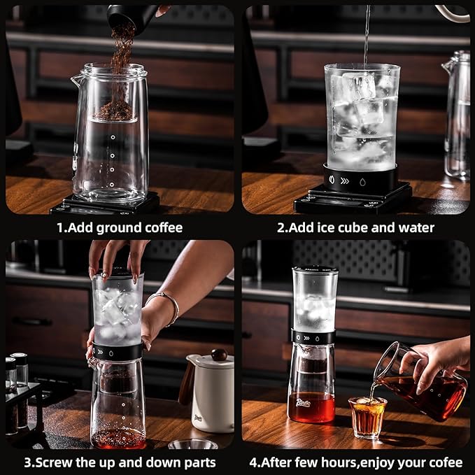 Cold Brew Coffee Maker 450ML Ice Drip Coffee BrewerSlow Drip Coffee Maker with Fine Mesh Filter Adjustable Water Flow (Dark Brown)