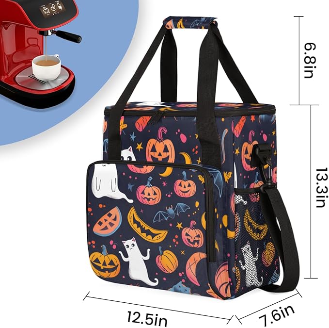 Gothic Pumpkin Coffee Maker Carrying Bag Cute Pumpkin Travel Storage Bag Compatible with K-Mini or K-Mini Plus Single Serve Coffee Brewer Carrying Case with Multiple Pockets &amp Shoulder Strap