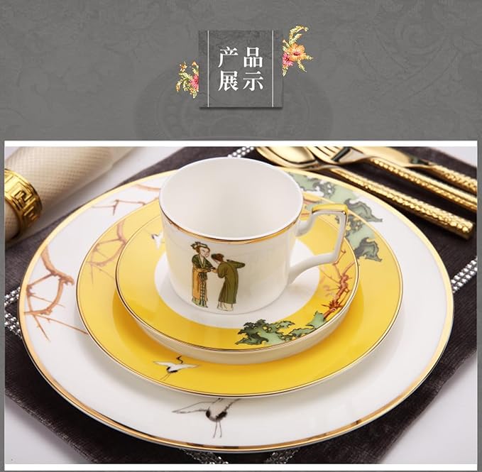 European Style Dinnerware Set Service for 4 Bone China Dinnerware Sets Unbreakable Porcelain Dinner Sets Coffee Cup and Saucer Tableware Set Steak Dinner Plates Dish Set The portrait of a lady-2