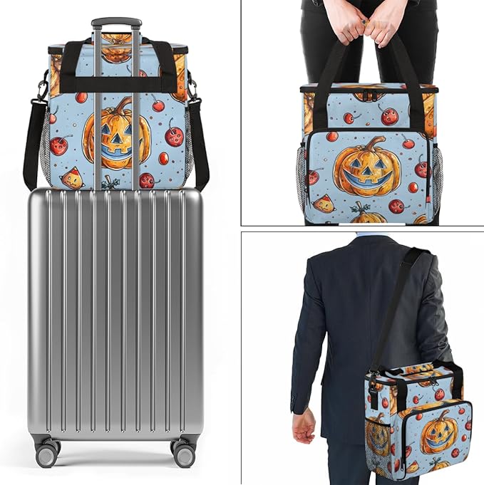 Gothic Pumpkin Coffee Maker Carrying Bag Glitter Pumpkin Travel Storage Bag Compatible with K-Mini or K-Mini Plus Single Serve Coffee Brewer Carrying Case with Multiple Pockets &amp Shoulder Strap
