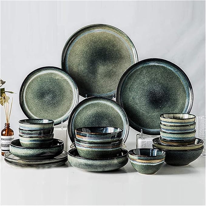 Dinnerware Sets - Luxury Gift Dishes Service Set Porcelain Dinnerware Sets Retro Kiln Changing Glaze 28 Pcs Ceramics Dinner Combination Set Plates Sets for Restaurant