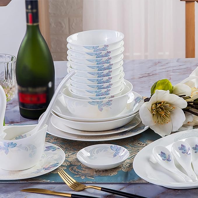 Ceramic Dinnerware Set Retro Style Beautiful Blue and White Porcelain Combination Set for Household Dinner Wedding Hotel Christmas