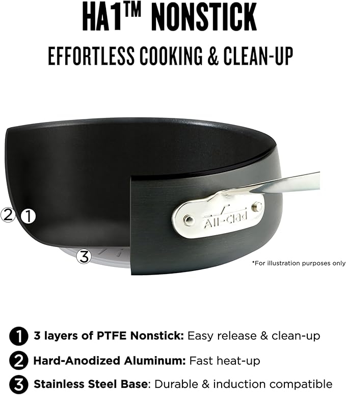 All-Clad HA1 Hard Anodized Nonstick Cookware Set 10 Piece Induction Oven Broiler Safe 500F Lid Safe 350F Pots and Pans Black