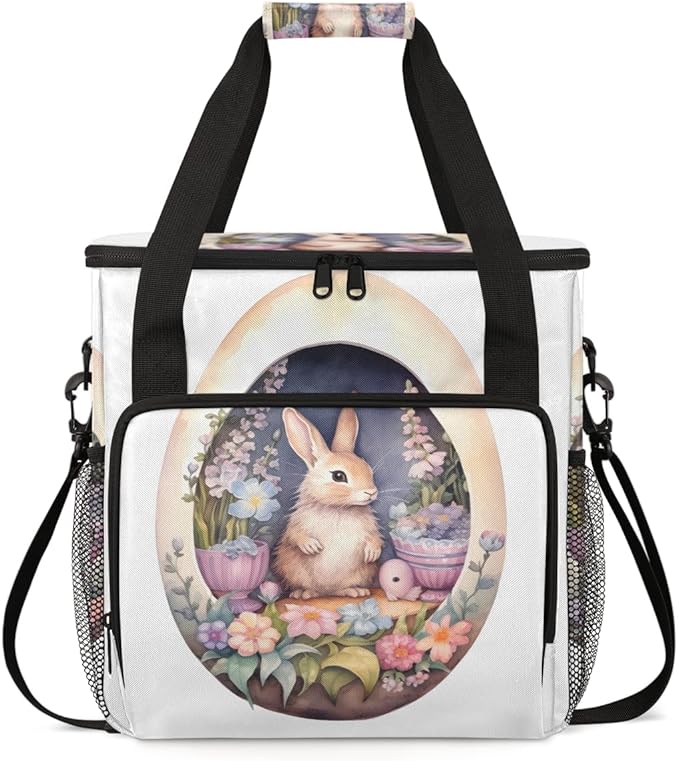 Easter Egg Coffee Maker Carrying Bag Easter Rabbit Travel Storage Bag Compatible with K-Mini or K-Mini Plus Single Serve Coffee Brewer Carrying Case with Multiple Pockets &amp Shoulder Strap