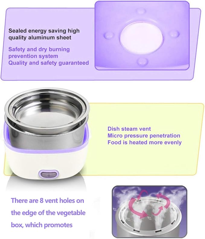 Rice Cooker Electric Lunch Box Portable Food Lunch Heater Food Steamer With Egg Steamer Rack And Stainless Steel Containers