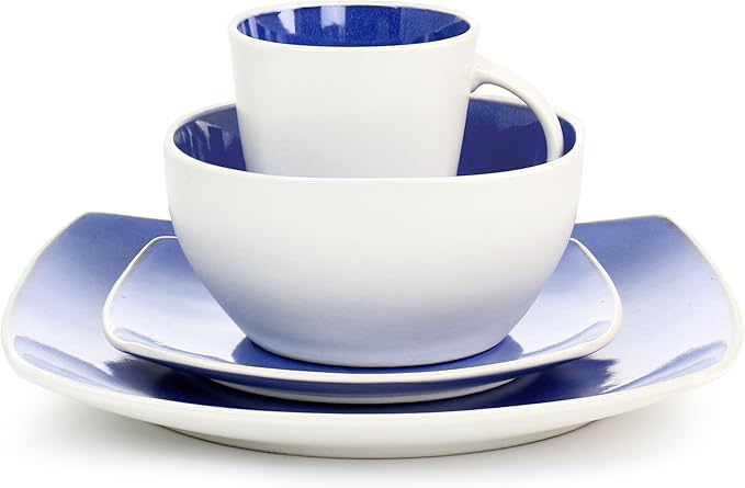 Soho Lounge 16 Piece Stoneware Dinnerware Set in Cobalt Blue Solid Casual Square Dishwasher Safe