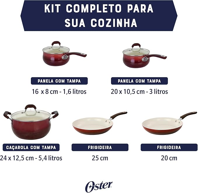 Oster Corbett 8 pc Gradient Red Forged Aluminum Cookware Set With Ceramic Non-stick - Induction Base - Soft Touch Bakelite Handle and Tempered Glass Lids