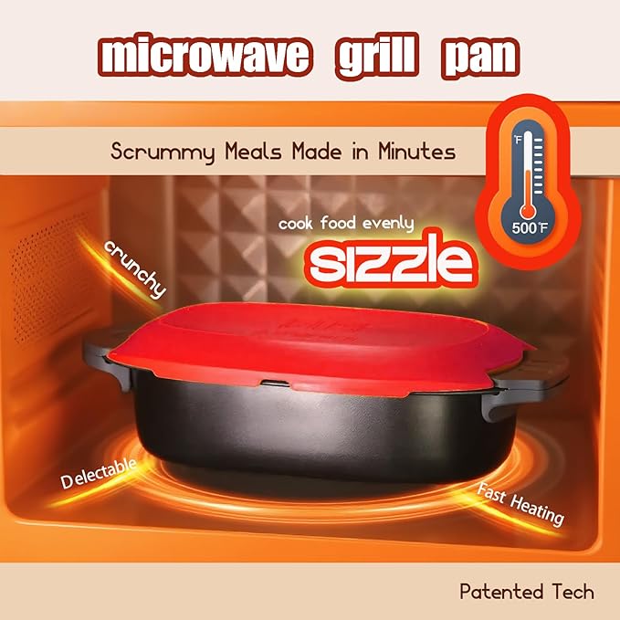 Quick-Heat Microwave Egg Cooker and 33 OZ Microwave Grill Combo | 2-Piece Breakfast Maker Set for Grilling Frying Crisping Meat Bacon Pancakes &amp Veggies | Dishwasher Safe &amp Non-Stick for K