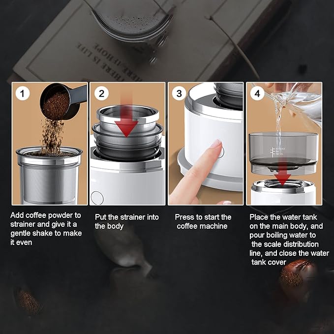 flexman Mini Drip Coffee Maker Battery Powered Portable Automatic Hand Brewing Coffee Maker 160ml Capacity Stainless Steel Coffee Machine for Travel Car Home