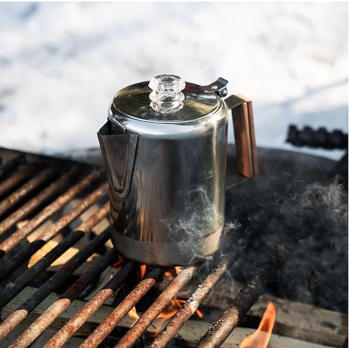 Camping Coffee Pot – Heat-Resistant Stainless Steel Build Quick Brew Portable Percolator Easy-Clean Handle Coffee Maker | Perfect for Outdoor Adventures Picnics Travel Home Kitchen and Group