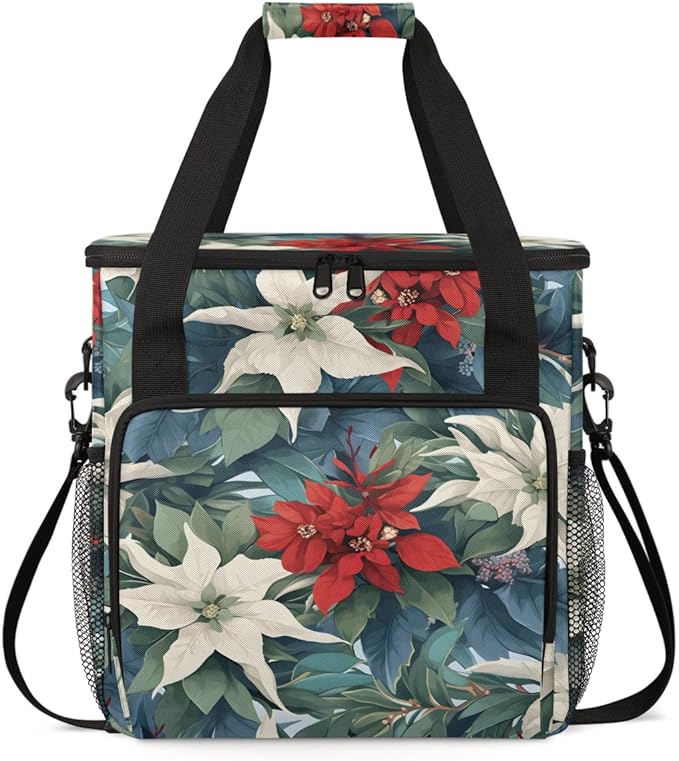 Holly Berry Flowers Coffee Maker Carrying Bag Modern Flowers Travel Storage Bag Compatible with K-Mini or K-Mini Plus Single Serve Coffee Brewer Carrying Case with Multiple Pockets &amp Shoulder St