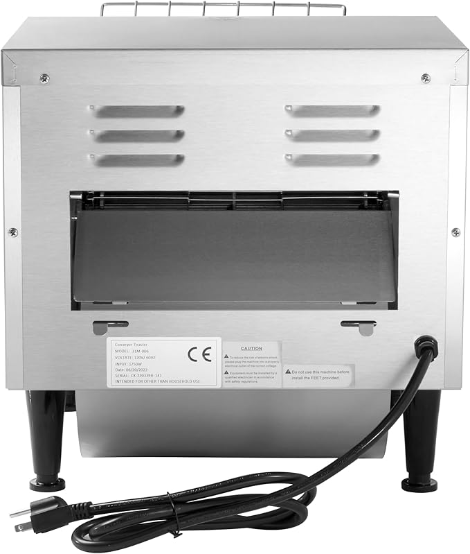 Commercial Conveyor Toaster Stainless Steel Countertop Toaster Toasts 300 Slices of Bread per Hour 10.5 Wide Conveyor Toasts 2 Slices of Bread At Once 120V 1750W