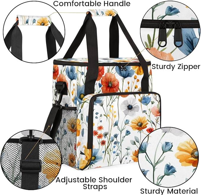 Cheerful Flower Coffee Maker Carrying Bag Portable Travel Storage Tote Bag Compatible with K-Mini or K-Mini Plus Single Serve Coffee Brewer Carrying Case with Multiple Pockets &amp Shoulder Strap