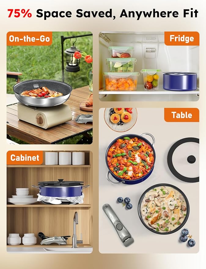 Pro DUXANO 12PC Nonstick Pots and Pans Set&ampHybrid 3-Ply Stainless Steel Skillet High Heat Sear&ampFry 2-Layer Ceramic Induction Cookware 9H Scratch-Resistant&ampAnti-WarpPFAS FreeAll Cookto
