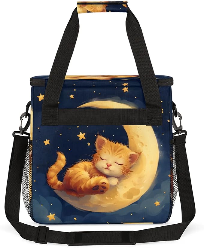 Cat Star Moon Coffee Maker Travel Bag for Keurig K-Mini/K-Mini Plus Insulated Waterproof Tote with Pockets Portable Single-Serve Brewer Case