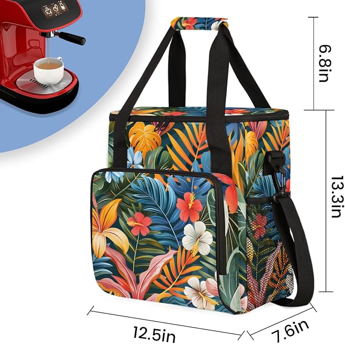 Gossamer Leaves Coffee Maker Carrying Bag Portable Travel Storage Tote Bag Compatible with K-Mini or K-Mini Plus Single Serve Coffee Brewer Carrying Case with Multiple Pockets &amp Shoulder Strap