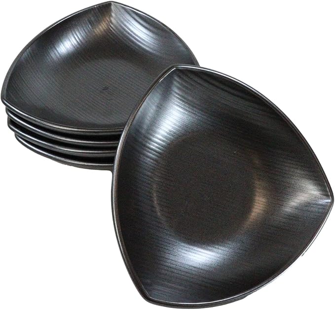 Ebros Gift Iron Black Clay Underglaze Technique Tetsu Kesho Porcelain Dinnerware Kitchen Set Asian Japanese Restaurant Supply (Pack of 5 Appetizer Salad Triangular Deep Serving Plates)
