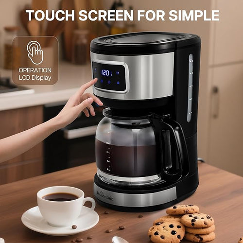12 Cup Programmable Coffee MakerTouchscreen Drip Coffee Maker-12 Cup Keep-Warm Function Auto Shut-OffStainless Steel ConstructionPermanent FilterIdeal for Home and Office Use