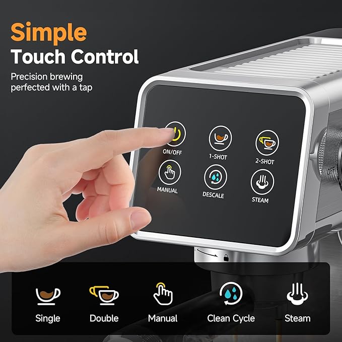 20 Bar Espresso Coffee Machine with LED Touch Screen Espresso Maker with Self-Cleaning Function &amp Milk Frother Compact Cappuccino &amp Latte Maker for Home and Office