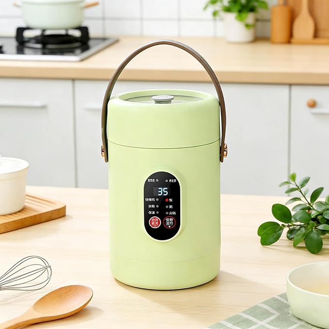 Multifunctional Health Pot Portable 500W Health Pot with Ceramic Glaze Inner Pot &amp Steamer 12-Hour Preset Slow Cooker for Rice Porridge Soup Steaming (B-1.2L-Green)